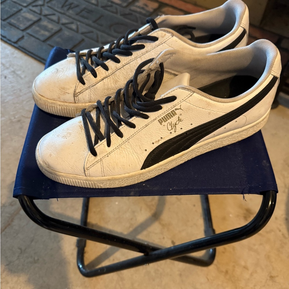 Puma Clyde Classic White and Black Shoes